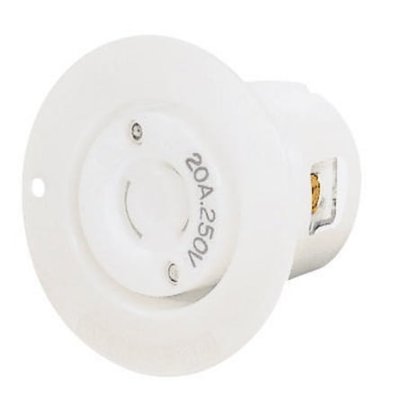 Bryant Flanged Locking Receptacle, L2-20R, 20 A, 250V AC, Single Phase, 2 Pole, Surface Mount, White 8809ER